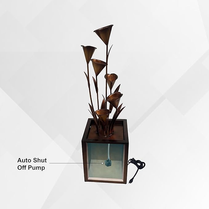 XBrand Metal Sculptural Multi-Tiered Flower Water Fountain, No LED Lights, Bronze, 46" Tall