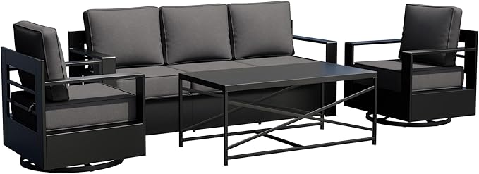Outdoor Patio Furniture Set, 4-Piece Aluminum Patio Conversation Set All-Weather Metal Outdoor Sectional with 6 Inch Thick Cushions, Deep Setting for Garden, Outside and Porch