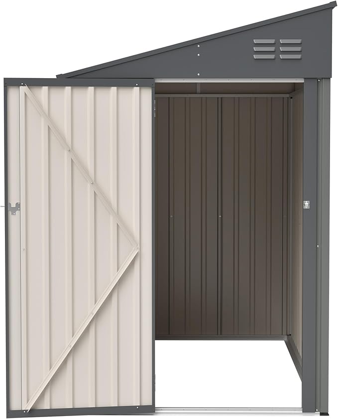4x7 Ft Outdoor Storage Shed - Heavy Duty Metal Garden Shed, Galvanized Steel with Weather Protection, Lockable Tool & Bike Storage, Space-Saving Lean-to Design for Backyard (Olive Gray)