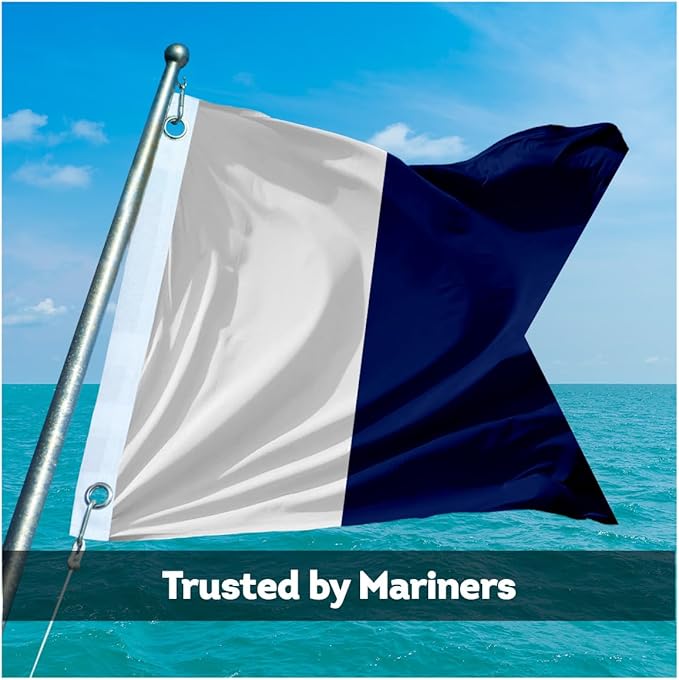 AGAS Alpha Code A Marine Signal 4x4 Ft Flag - Printed 200D Nylon - Canvas Header - Brass Grommets - Colorfast & Stitched Edges - Nautical Boat Flag - Naval Code Signal Flag.