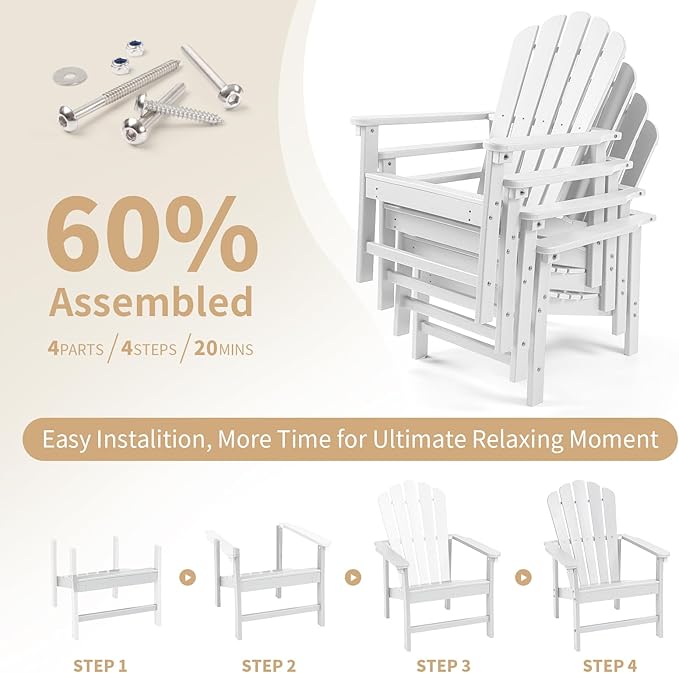 Stackable Adirondack Chairs Set of 6, Space Saving HDPE All-Weather Fire Pit Chair with Cover for Outdoor Lawn Porch Deck