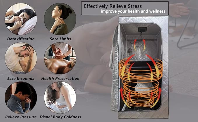 ZONEMEL 1 Person Portable Full Spectrum Infrared Sauna, Full Size Tent with Remote Control,1300W Fast Heating, Foldable Chair & LED Therapy Light, Home Spa for Relaxation-Siver, L33.9 xW33.9 xH66.5