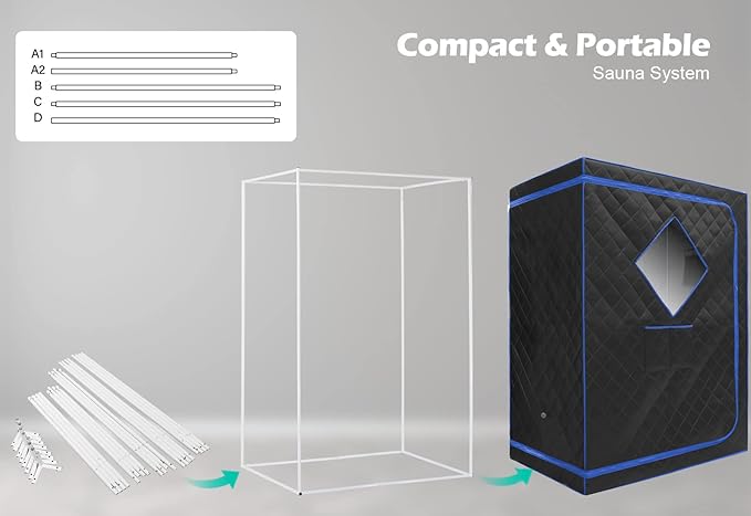 ZONEMEL Full Size Sauna Tent, Portable 1 or 2 Person Full Body Home Spa for Relaxation, Detox, Steamer not Included (L47.24 x W31.5 x H63,Black)