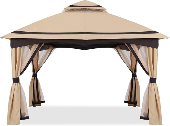 MASTERCANOPY 10x10FT Outdoor Patio Gazebo with Mosquito Netting for Backyard, Patio, Garden Beige