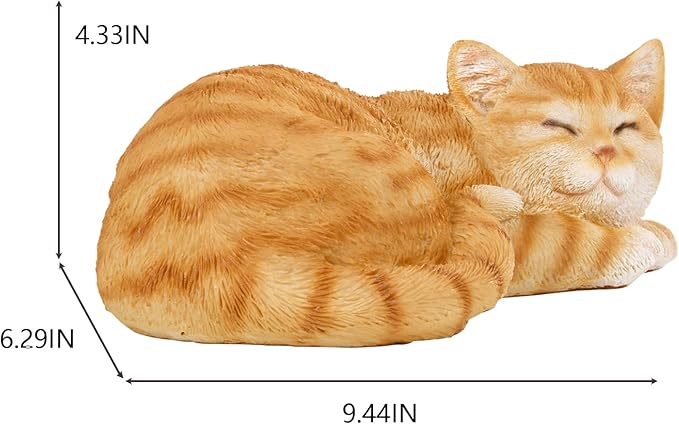 Elenon Cat Garden Statue Decorative for Yard, Orange Tabby Sleeping Cat Figurines Home Lawn Decor, Patio Kitten Tuxedo Statues Pets Memorial Ornament for Cat Lovers