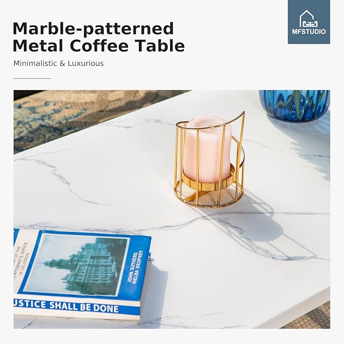 MFSTUDIO 6 Pieces Metal Patio Furniture Sets, 2 Swivel Chairs, 3-Seat Loveseat Sofa, 2 Patio Chairs & 1 Marbling Coffee Table, All Weather 7 Seats Outdoor Conversation Set for Garden, Peacock Blue