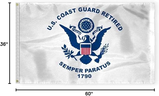 AGAS Coast Guard Retired Flag 3x5 Ft - Printed 200 Denier Nylon - Double Stitched Edges Canvas Header Brass Grommets - Indoor/Outdoor Coast Guard Retired Flag 3' x 5'