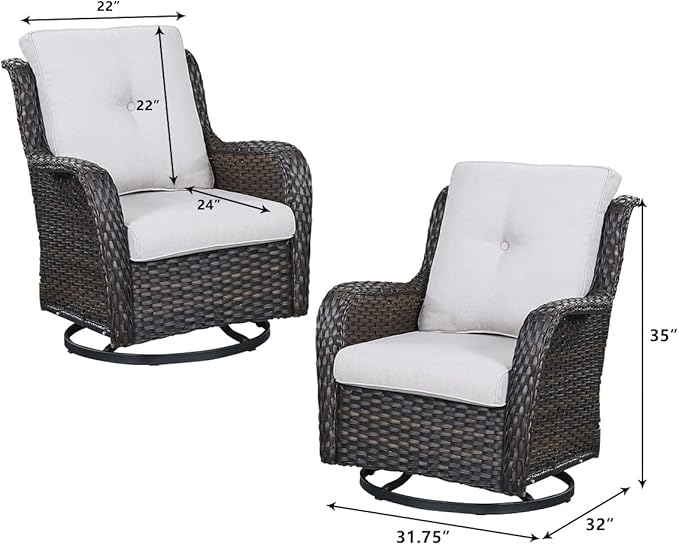 HUMMUH Patio Furniture with Fire Pit 4-Piece Wicker Outdoor Sectional Couch and Swivel Rocking Chairs, Propane Fire Pit Conversation Set for Garden, Backyard, Deck