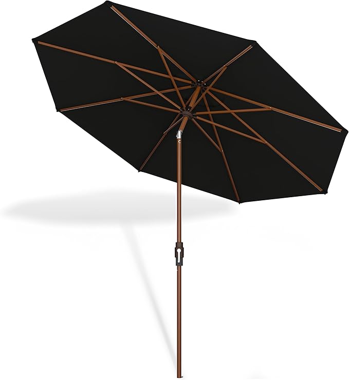 Midtown Umbrellas The Wooden 2-10 Feet Large Patio Umbrella, Terylast Ebony Fabric - Auto-Tilt Aluminum Frame For Backyard Umbrella, Deck Umbrella, Garden Umbrella & Pool Umbrella - Wooden Pole