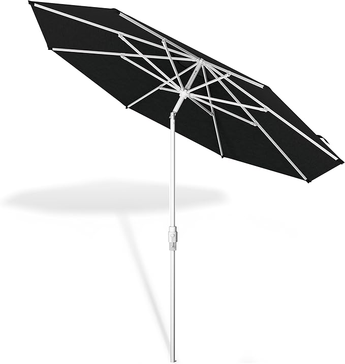 Midtown Umbrellas The Swilt 10 Feet Patio Umbrella in Sunbrella Spectrum Carbon Acrylic Fabric - Fiberglass Ribs, Auto-Tilt Aluminum Frame For Backyard, Deck, Garden, Pool - White Pole