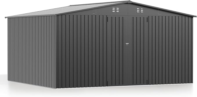 14X12 FT Outdoor Storage Shed, Durable Metal Outside Storage with Lockable Doors, Waterproof Storage Shed for Tools, Equipment, Ideal for Backyard Garden Patio Lawn