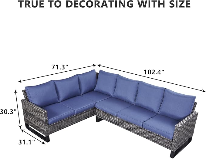 HUMMUH 8 Piece Patio Furniture with Fire Pit,PE Wicker Outdoor Conversation Sets-6-Seater Sofa,Patio Swivel Chairs Outdoor Chairs, Propane Fire Pit,Side Table for Porch,Garden,Backyard