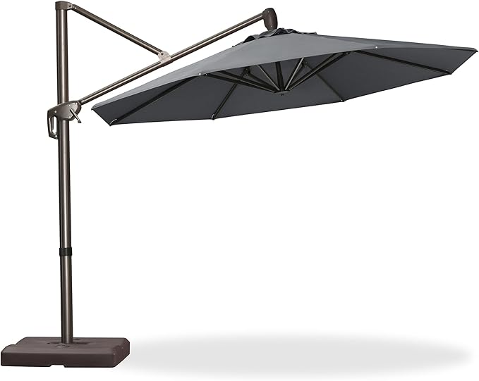 PURPLE LEAF 10FT Cantilever Patio Umbrella with 360-degree Rotation Aluminum Round Outdoor Offset Hanging Umbrella for Patio Pool, Deep Grey