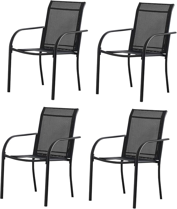 Outdoor Dining Chairs Set of 4, Stackable Patio Chairs with Textilene Fabric, Lightweight Garden Chairs for Poolside, Backyard, Camping, Black