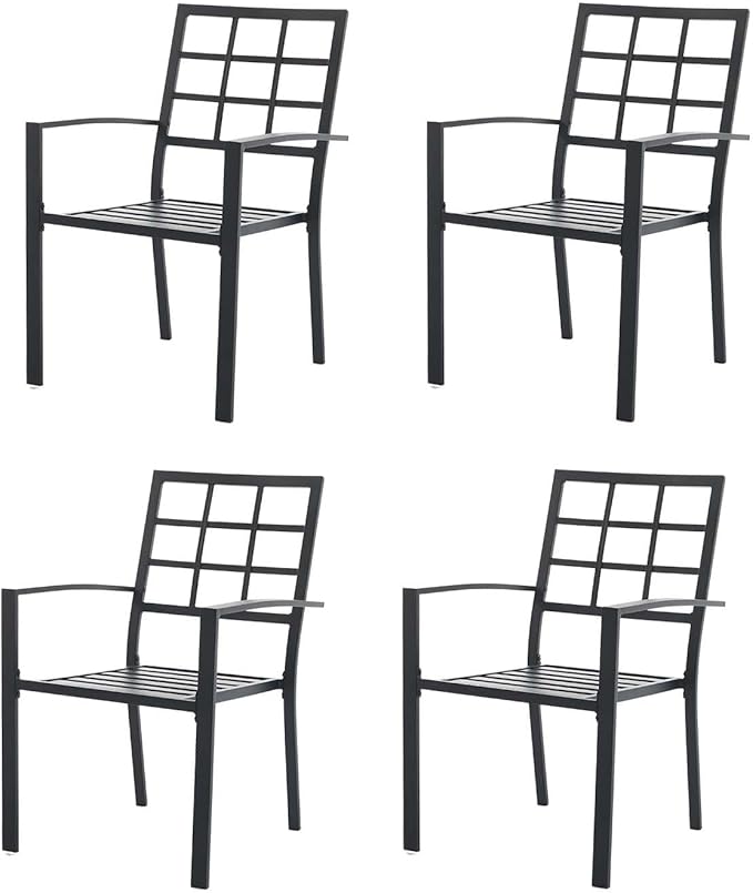Outdoor Dining Chairs Set of 4, Aluminum Frame Stackable Patio Dining Chairs with Armrest, Wrought Iron Patio Bistro Chairs for Lawn, Backyard, Garden, Porch