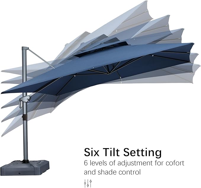 PURPLE LEAF 10 FT Cantilever Patio Umbrella Outdoor Umbrella with 220lbs Base Large Square Windproof Offset Umbrella for Pool Deck Garden, Ocean Slate