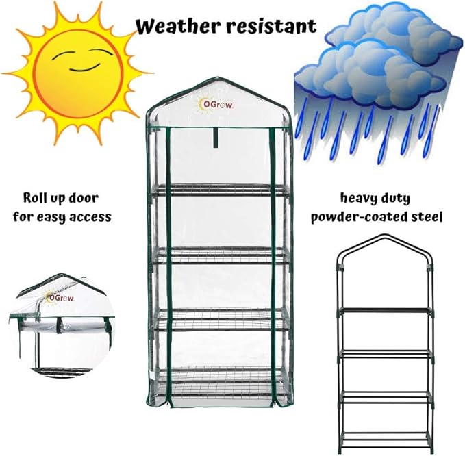 Ogrow® Mini Portable Greenhouse, with Cover and 4 Tier Shelves