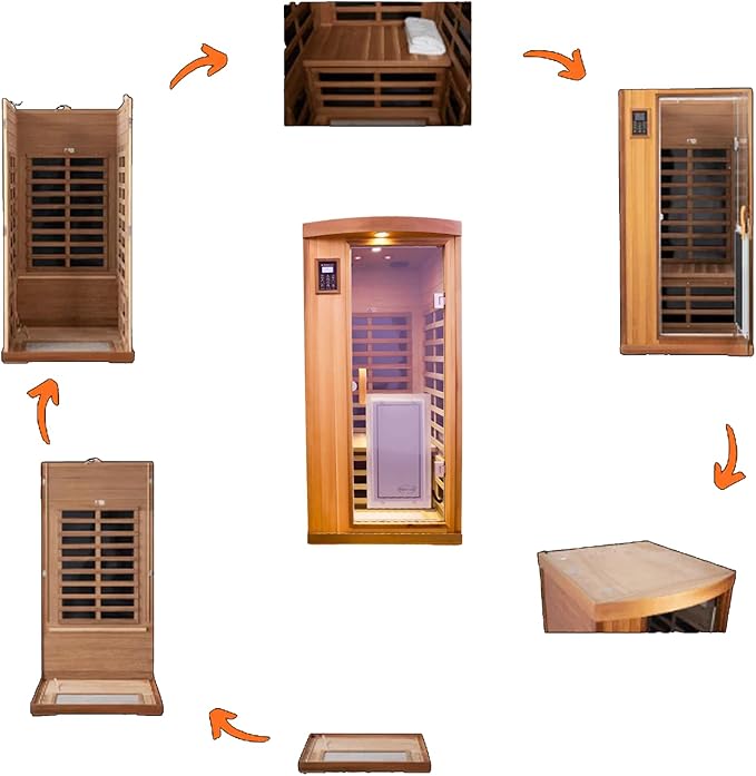 Red Cedar Personal Indoor Infrared Sauna Room, Low EMF Far-Infrared Sauna, Dual LCD Control Panel Inside and Outside,Bluetooth Speaker, Tempered Glass Door with Far Infrared Heating Panel