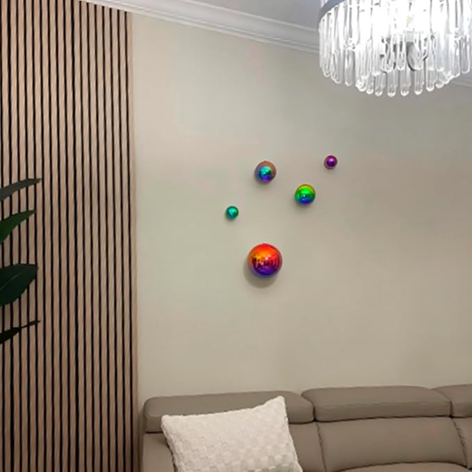 Nerien Gazing Ball, Stainless Steel Garden Mirror Globe, Polished Ornament Sphere, Hollow Floating Reflective Hemisphere, for Home Outdoor Pond Housewarming Swimming Pool Decoration, Rainbow, 5Pcs Mix