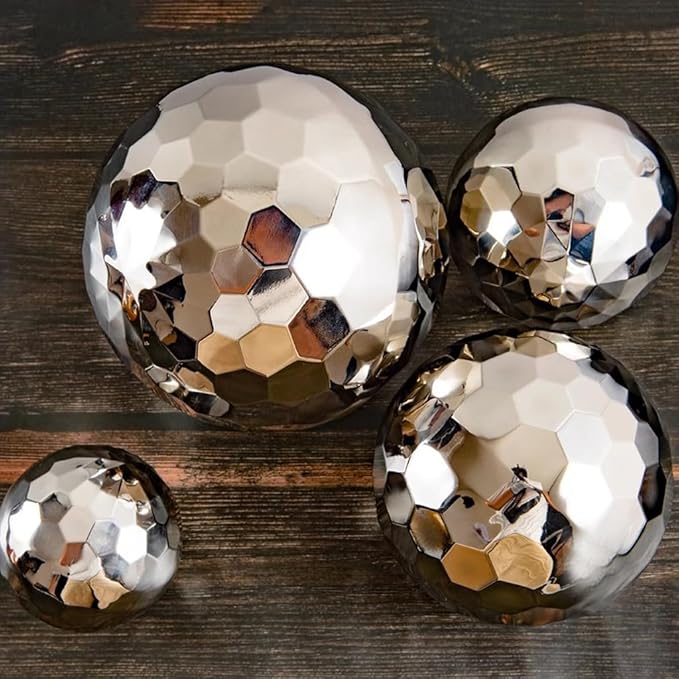 304 Stainless Steel Gazing Ball Sculptures Diamond Ball Decoration Mirror Hollow Decor Ball Reflective Garden Sphere Hollow Metal Ball Ornament Statues Gazing Globe for Home Garden (3 inch)