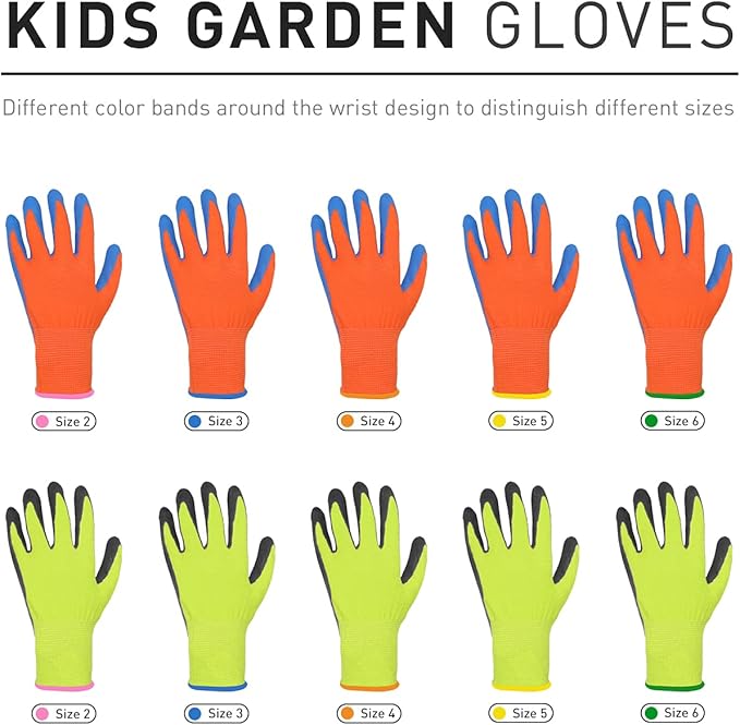 HANDLANDY 3 Pairs Kids Gardening Gloves Latex Free, Nitrile Coated Children Toddler Garden Yard Work Gloves for Little Girls Boys (Size S, Black-Green)