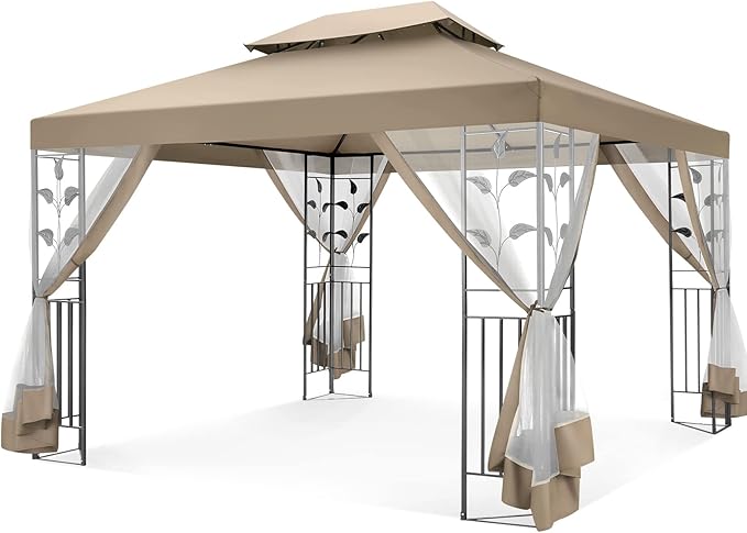 COBIZI 10x13 Gazebo with Improved Cold-Proof Nettings Winter Gazebos on Clearance Heavy Duty Gazebos Double Roof with Metal Frame Gazebo Tent for Patio, Deck (Frame Thickened