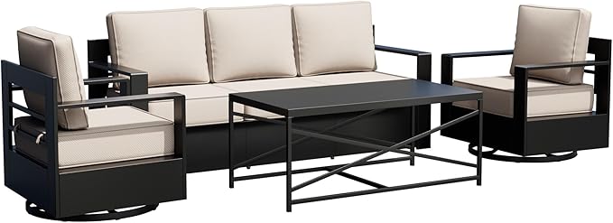 Outdoor Patio Furniture Set, 4-Piece Aluminum Patio Conversation Set All-Weather Metal Outdoor Sectional with 6 Inch Thick Cushions, Deep Setting for Garden, Outside and Porch