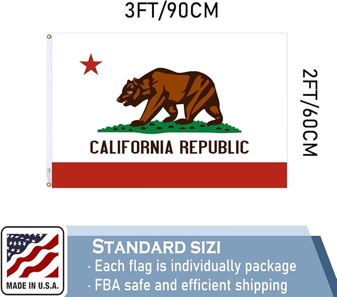 California Republic State Flag 2x3 FT Made in The USA-Heavy Duty Vibrant Colors Double Sided Cali CA Flag with 2 Brass Grommets for Home/Company/Indoor Outdoor Decoration