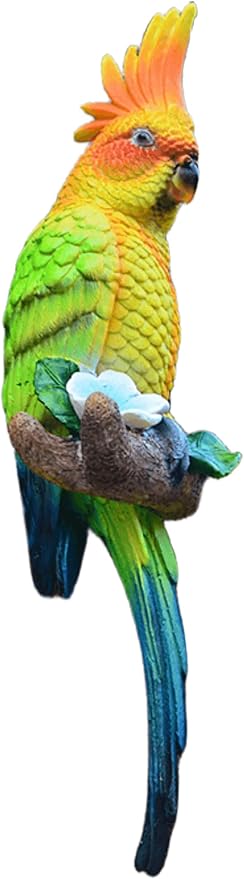 Coolboy Parrot Figurine - Outdoor Resin Bird Decoration, Flapping Macaw Bird Tropical Decor Wall Sculpture, Polyresin, Yellow