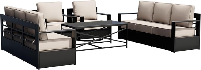 Outdoor Patio Furniture Set, 5-Piece Aluminum Patio Conversation Set All-Weather Metal Outdoor Sectional with 6 Inch Thick Cushions, Deep Setting for Garden, Outside and Porch