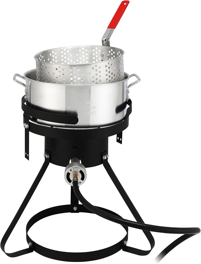 30QT Turkey Fryer & 10QT Fish Fryer, Outdoor Turkey Deep Fryer Pot Set Seafood Boiler Kit,4-Pcs Cooker Set, Gas Fryer Boiler Steamer with 54,000 BTU Burner,Turkey Rack for Backyard & Outdoor Cooking