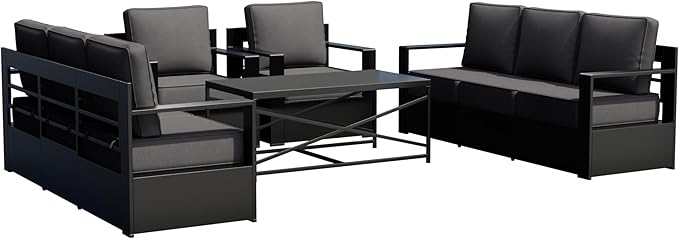 Outdoor Patio Furniture Set, 5-Piece Aluminum Patio Conversation Set All-Weather Metal Outdoor Sectional with 6 Inch Thick Cushions, Deep Setting for Garden, Outside and Porch