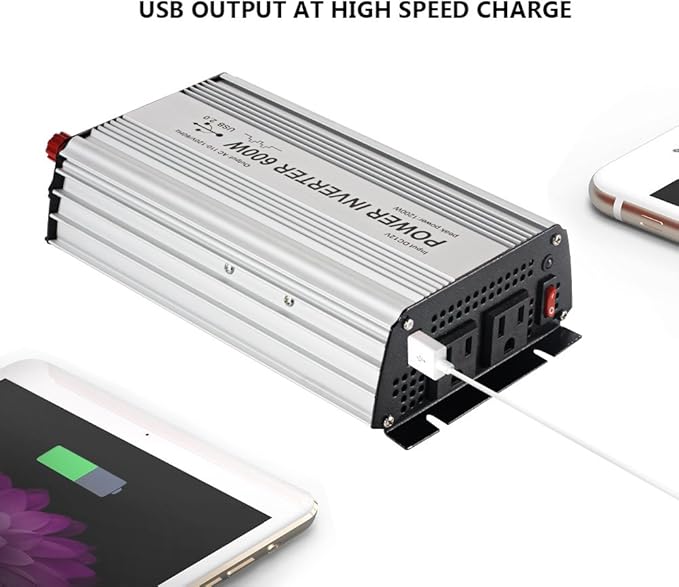 600W Power Inverter DC 12V,Output 110V-120V AC Car Inverter with USB Car Adapter