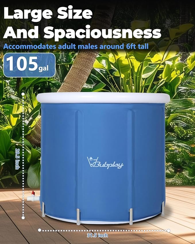 XL Ice Bath Tub for Athletes & Adults - 105 Gallons, Cold Plunge Tub with Cover, Inflatable Ice Bath Barrel for Indoor Outdoor - Blue