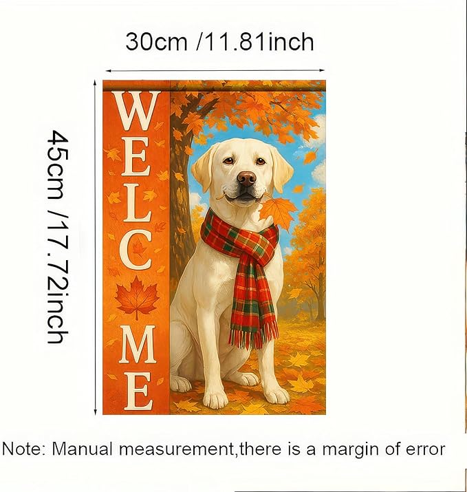 Thanksgiving Fall Garden Flag 12x18 Inch Welcome Labrador Retriever Dog Outdoor Flag Double Sided Autumn Yard Banner with Plaid Scarf and Leaves Decor for Porch L