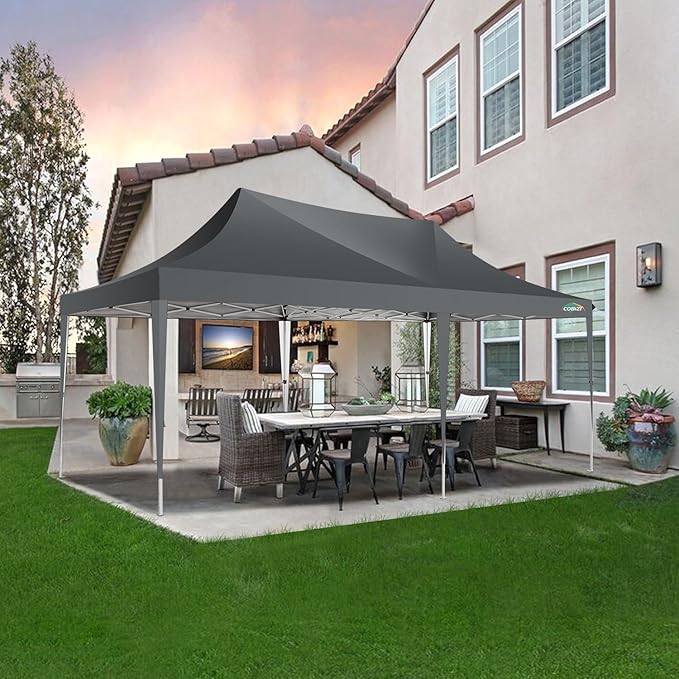 COBIZI 10x20 Pop Up Canopy with 6 Sidewall, Commercial Canopy UPF 50+ Waterproof Outdoor Gazebo with Carry Bag, Tents for Parties with Upgrade Frame, 3 Height Adjustable, Gray