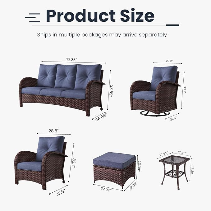 9 Pieces Patio Furniture Sets, Wicker Rattan High Back Outdoor Swivel Rocking Chairs Set with 3-Seat Couch, Ottomans and Side Table