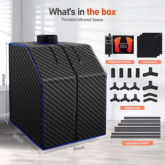 Infrared Sauna Box for Home, Portable Personal Dry Sauna for Weight Loss and Detox, Carbon Crystal Heating, 9 Levels, 3.3'x2.9'x2.6'