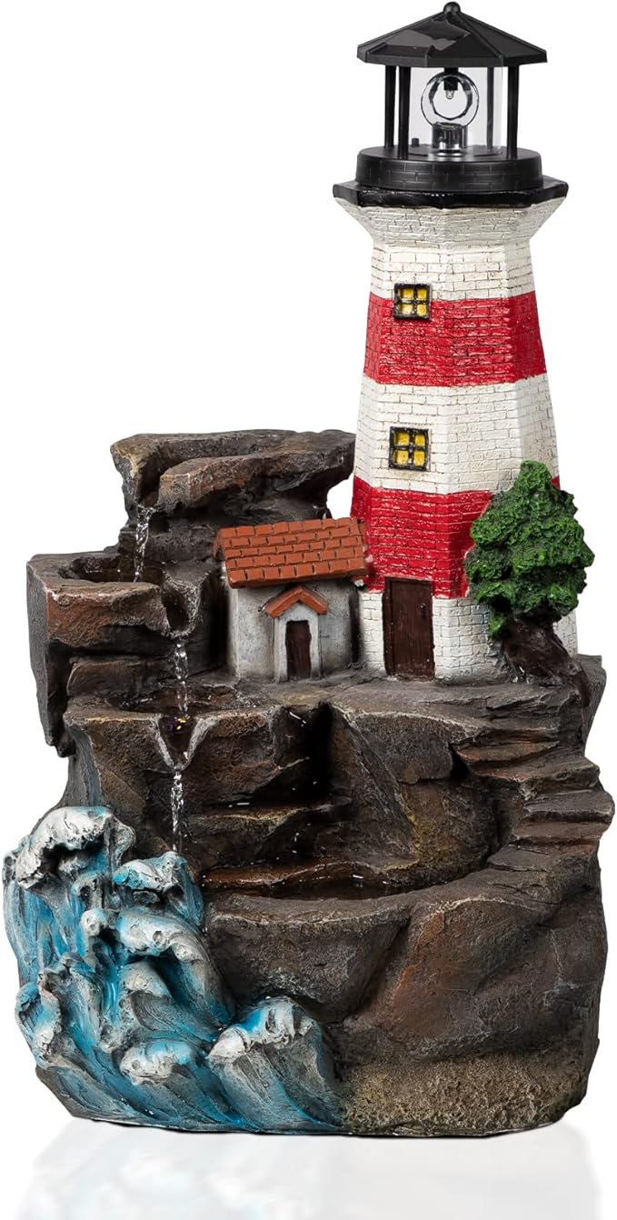 Ferrisland Outdoor Rock Waterfall Fountain Cascading Floor Water Feature Art Decor for Yard Garden Patio Lawn Backyard (Red, 23" H)
