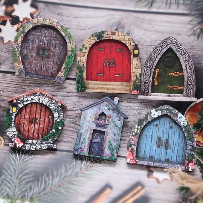 Whimsical Miniature Fairy Door - Handcrafted 3D Mini Woodland Portal Tree Accessory for DIY Garden Landscapes, Terrarium Decor & Collector's Fantasy Displays(Blue Streak )