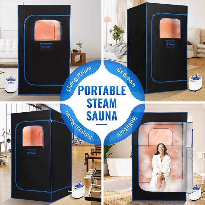 Upgraded Portable Sauna Box for Relaxation, Steam Sauna Tent for Home with Steamer, Remote Control, Folding Chair, 9 Levels, 2.6’ x 2.6’ x 5.9’