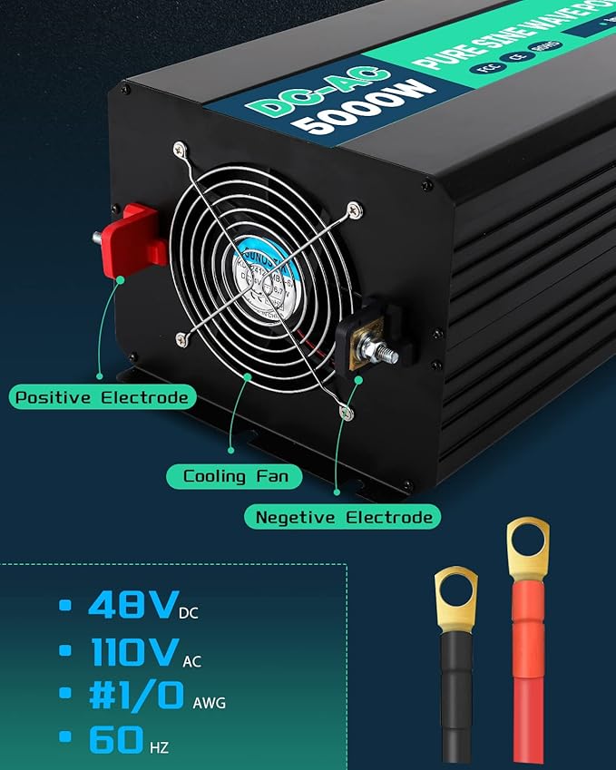 5000W 48V Pure Sine Wave Power Inverter 48V DC to 110V AC with Wireless Remote Control LCD Display 4 AC Outlets, 1 USB and Terminal Blocks for RV Truck Cabin Off Grid