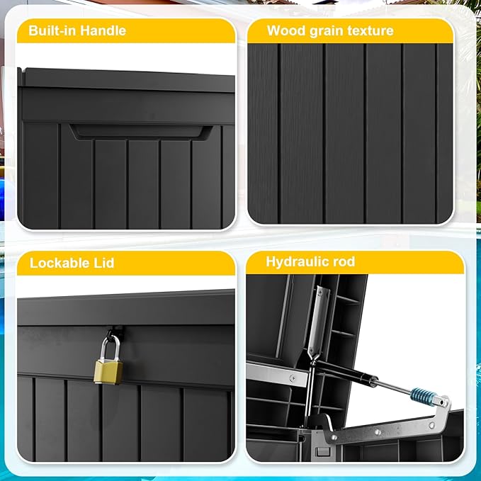 231 Gallon Waterproof Outdoor Storage Box,Large Resin Deck Box,Lockable Outside Storage Box Container for Patio Furniure,Garden,Pool Tools (231 Gallon,Black)