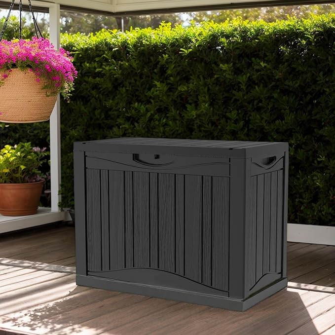 Outdoor Resin Storage Deck Box, 45 Gallon Capacity, Weather-Resistant, Black