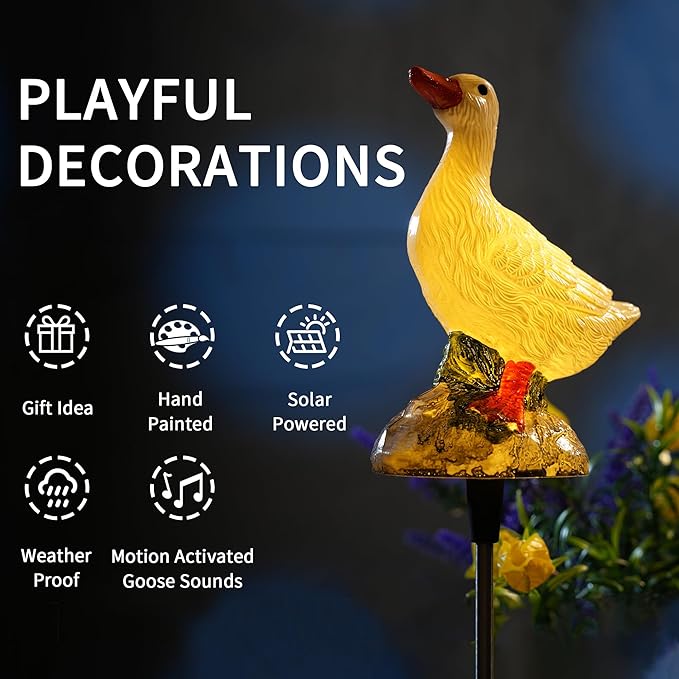 Solar Porch Goose Statue Garden Decor, 29 inch with Motion-Activated Sound Outdoor Decor for Lawn Patio Yard Balcony - Unique Gift for Garden Lovers
