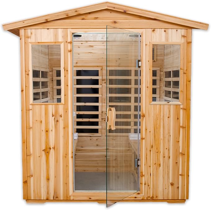 Outdoor Sauna 4 Person Infrared Saunas for Home,2050watt Canadian Hemlock Wooden Large Sauna Room with Blue-Tooth, 4 Chromo Therapy Lighting,2 LCD Control