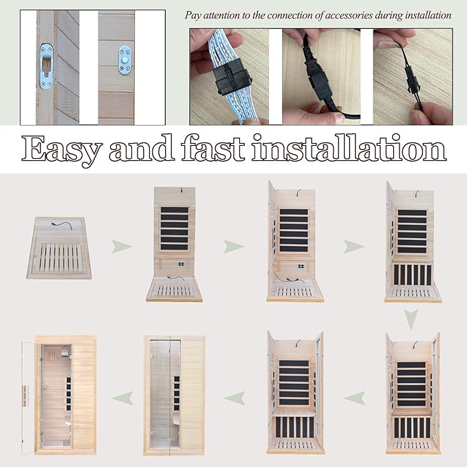1350W Far Infrared Home Sauna, Energy-Efficient Fast-Heating Indoor Sauna Room with Bluetooth & 7-Color Therapy, Canadian Hemlock Wood, Modular Design - Ideal for Home Gym, Family Relaxation