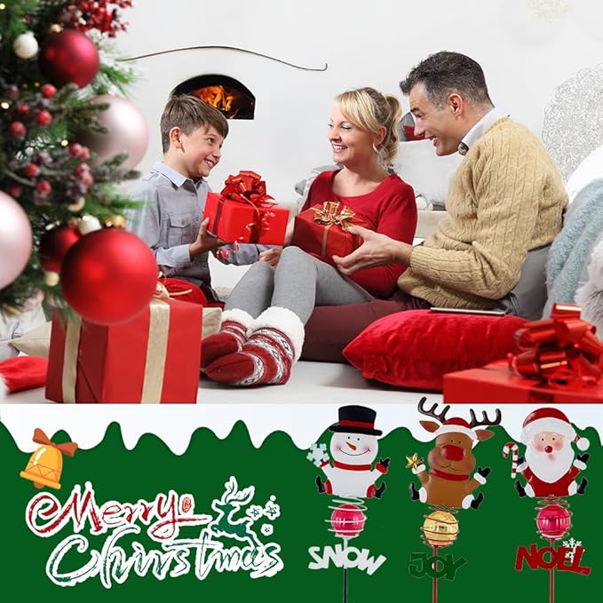 Christmas Solar Garden Lights,3 Pack Santa Claus Snowman Reindeer Solar Stake Lights,Xmas Figurine Lights for Yard Lawn Porch Holiday Decor for Women