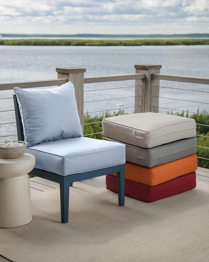 Luxury 24x24x6 Inch Outdoor Deep Seat Cushions Set of 6 - Comfortable Patio Zipper Chair Cushion for Outside Wicker Dining Rocking Swivel Chairs Loveseat Couch Sectional Sofa - Baby Blue
