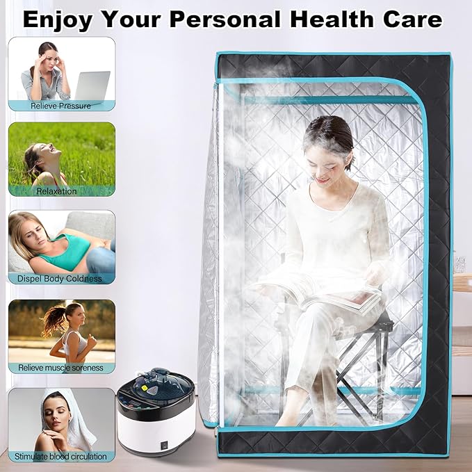 Portable Steam Sauna Box for Home Spa, Steam Saunas for Home, Full Body Sauna Tent for Relaxation, 1500W & 4L Sauna Steamer Machine, Remote Control, Foldable Chair (Black)